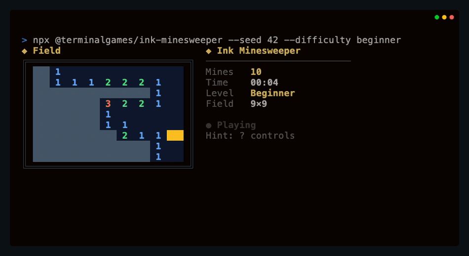 Minesweeper terminal screenshot