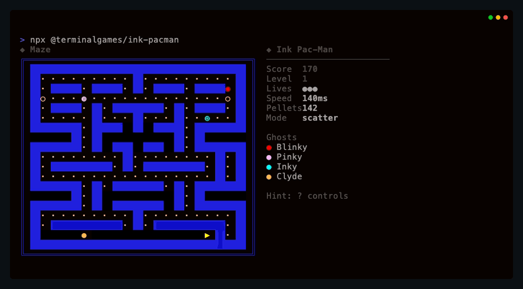 Pac-Man terminal screenshot